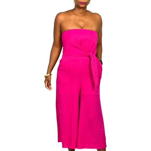 Maeve Brin Tie Front Jumpsuit Pink Cropped Strapless Wide Leg Boning Anthro 4 - Picture 12 of 14